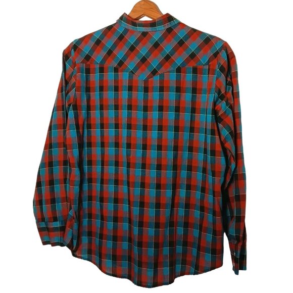 Western Shirt Size 38 Pearl Snap Blouse Maroon Tea Black Plaid Vintage Ranchwear - Picture 2 of 10
